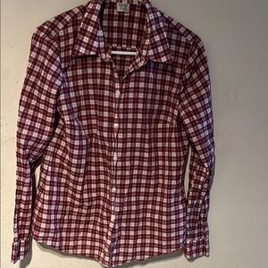 Red and White Plaid Button-Up Shirt